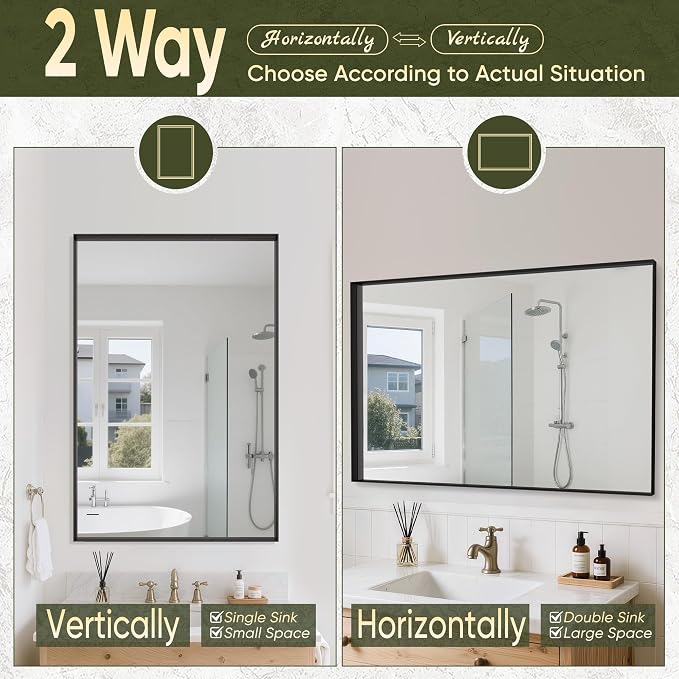 Suidia Bathroom Mirror, 30" x 30" Wall Mirror Metal Framed, Bathroom Vanity Mirror for Living Room Bedroom Bathroom Entryway, Black, Rect Corner Style - Image 5