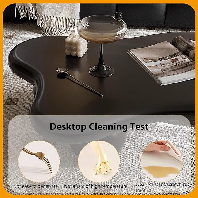 Modern Wooden Coffee Table Cloud Coffee Table Cute Central Living Room Low Table Irregular Indoor End Table Black Coffee Tables with 3 Ball Legs for Living Room Bedroom (Black Round Leg B 47.2 inch)