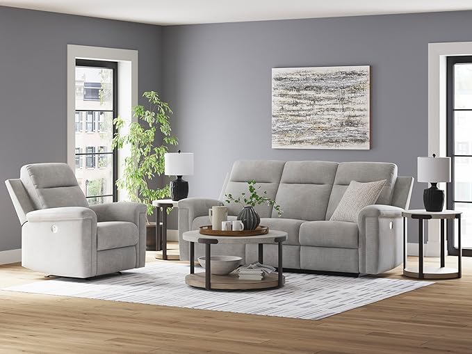 Signature Design by Ashley Barnsana Casual Power Recliner with Rocking Motion and USB Port, Light Gray