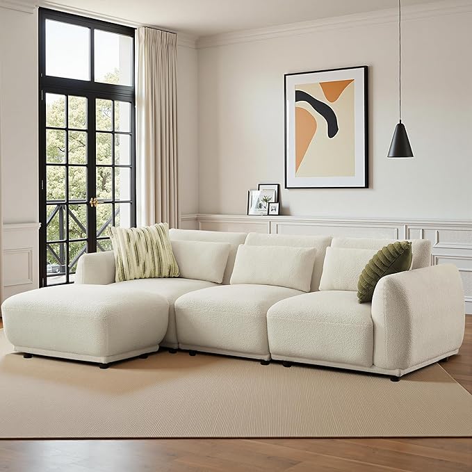 Sectional Sofa Couch, Modern U Shaped Sectional Couch with Ottoman, Modular Sectional Sofa Cloud Couches for Living Room (Beige, 3 Set + 1 Ottoman)
