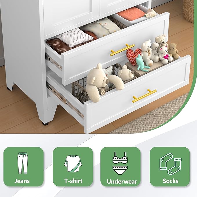 Ckzbx 71" H Metal Armoire Wardrobe Closet with Drawer, Adjustable Shelf, Clothes Drying Pole, Clothes Storage Closet for Bedroom (White)