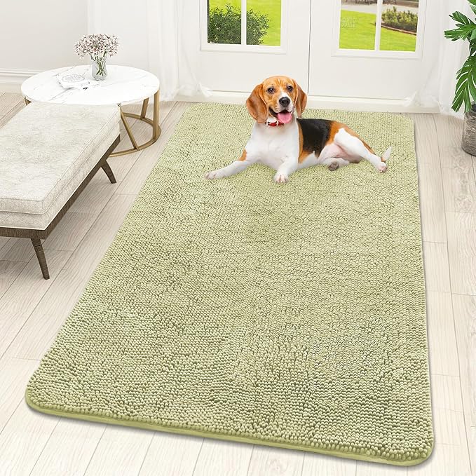 OLANLY Dog Door Mat for Muddy Paws 59x32, Absorbs Moisture and Dirt, Absorbent Non-Slip Washable Doormat, Quick Dry Chenille Mud Mat for Dogs, Entry Indoor Entryway Carpet for Inside Floor, Vanilla by OLANLY
