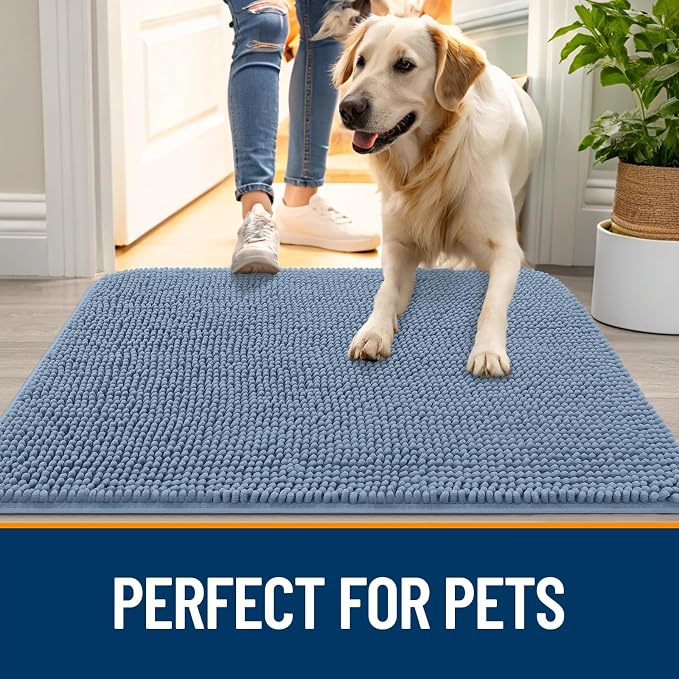 OLANLY Dog Door Mat for Muddy Paws 47x20, Absorbs Moisture and Dirt, Absorbent Non-Slip Washable Doormat, Quick Dry Chenille Mud Mat for Dogs, Entry Indoor Entryway Carpet for Inside Floor, Airy Blue - Image 6