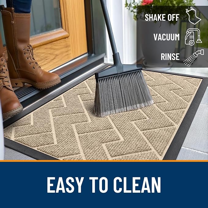 OLANLY Front Door Mat Indoor Outdoor Entrance, Waterproof All-Season, All-Weather Doormat, Sturdy Natural Rubber, Low Profile, Easy Clean Patio Porch Entryway Mat, Herringbone Brick (Beige, 59x35) - Image 6