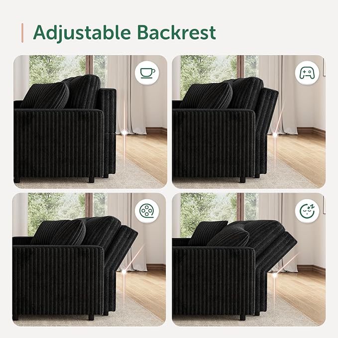 HONBAY 94.5 Inch Sectional Sofa, Modular L & U Shaped Pull Out Couch with Adjustable Backrest & Storage, Velvet Black