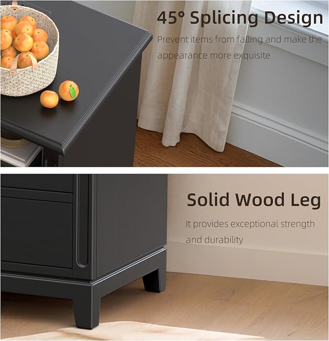 24" Wide Solid Wood Nightstand with Charging Station Set of 2, Farmhouse End Table with 2 Large Drawers & Open Shelf, Bedside Table with USB Ports and Outlets, Night Stand for Bedroom - Image 5