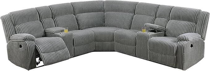 Oversized L-Shaped Power Reclining Sectional Sofa Motion Recliner Couch ,Corduroy Upholstered Symmetrical Recliner Sofa&Couch W/2 Console Storage, Cupholders, USB Ports for Home Theater Living Room