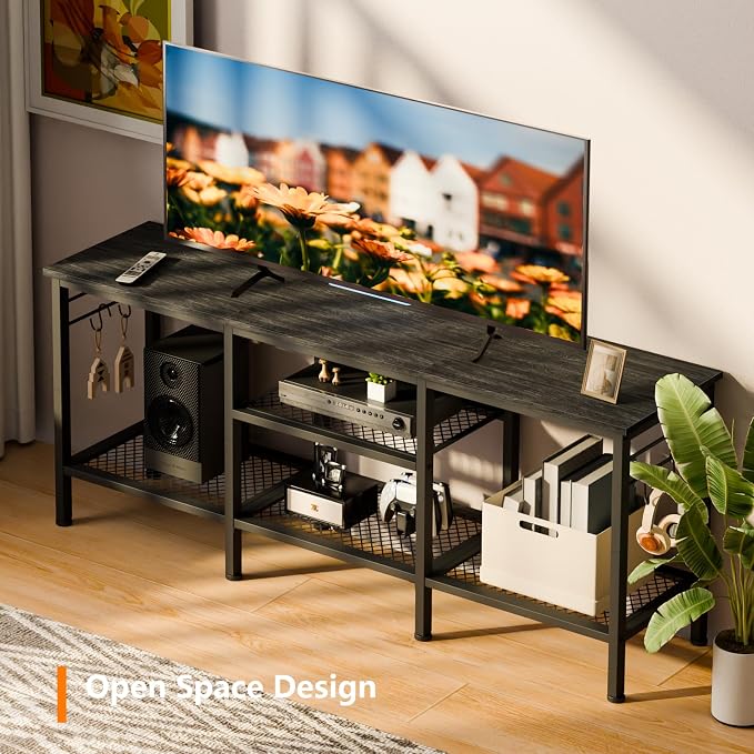 Furologee TV Stand for TVs up to 55 Inch, Entertainment Center with Open Storage Shelves, Media Console Table with Soundbar Shelf for Living Room, Bedroom, Black Oak - Image 5