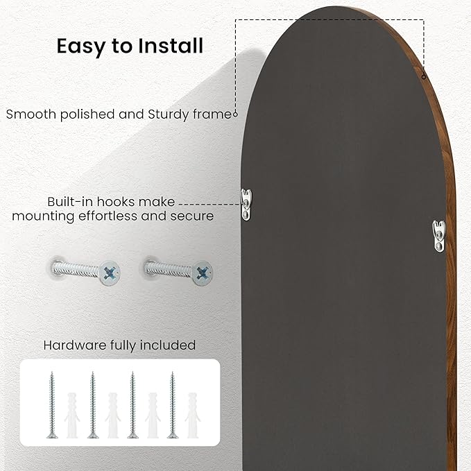 20"x30" Arch Wall Mirror for Wall, Wall Mounted Vanity Mirror for Bedroom, Wood Grain Finish Frame Mirror with Tempered Glass, Vintage Decorative for Bathroom, Entryway, Living Room, Walnut - Image 5
