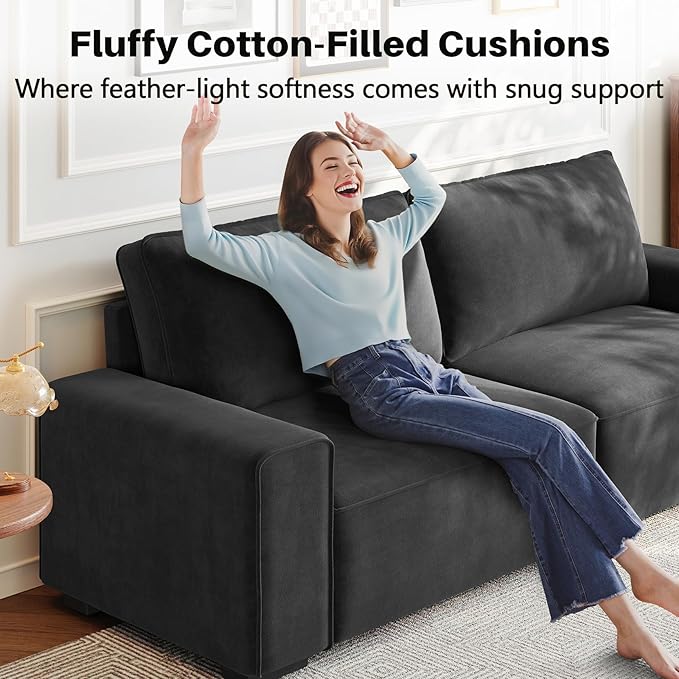 Vesgantti 85'' Chenille Couch for Living Room, 3 Seater Comfy Sofa with Wide Armrest, Thick Spring Cushions, Modern Cloud Couch for Apartment, Office, Bedroom, Small Space, Dark Grey