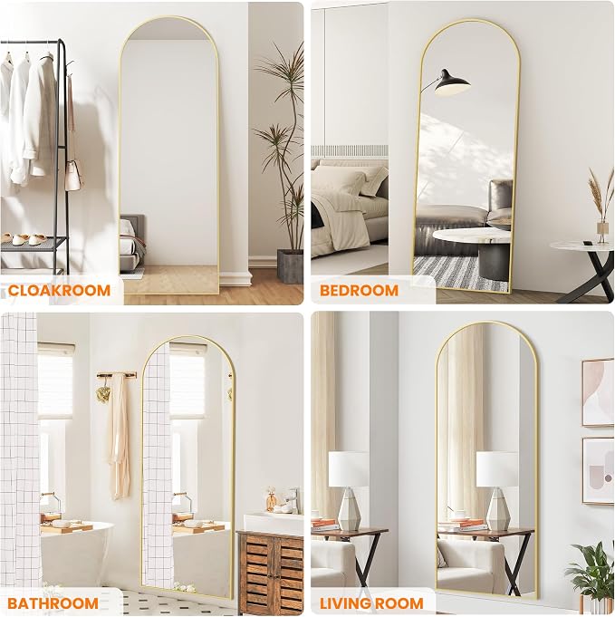 TRAHOME Full Length Arched Mirror, 70"x24" Standing Floor Full Body Mirror for Wall with Aluminum Alloy Frame for Bedroom, Living Room, Dressing Room(Gold) - Image 3