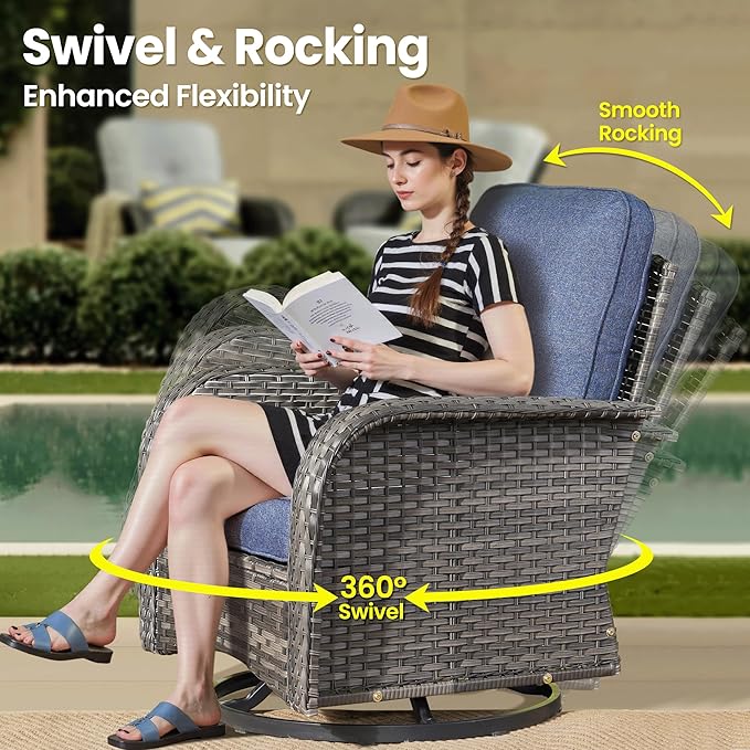 ovios 8-Piece Patio Furniture Set, Outdoor Wicker Sofa with Swivel Chairs Coffee Table, High Back Rattan Couch Loveseat with Comfy Cushions for Porch Yard Deck, Denim Blue