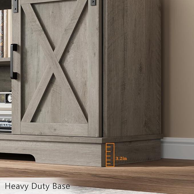 IDEALHOUSE Farmhouse TV Stand for 65 Inch TV, Entertainment Center with Sliding Barn Doors and Adjustable Shelves, TV Stand with Storage, Modern Storage Media TV Console for Living Room Bedroom, Grey - Image 6