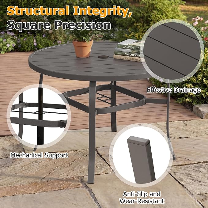 EROMMY 5-Piece Outdoor Patio Dining Set, 4 Swivel Chairs with Removable Cushions & Round Metal Table with Umbrella Hole, All-Weather Furniture for Backyard, Garden and Deck - Image 3