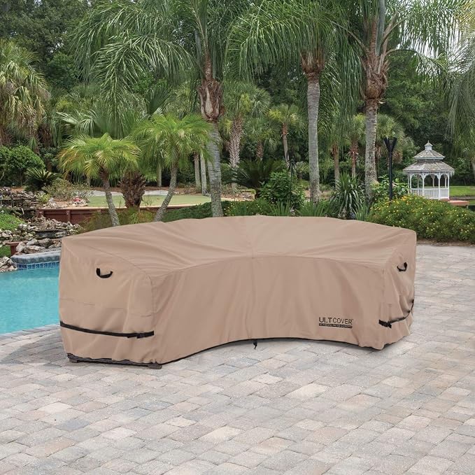 ULTCOVER Patio Curved Sofa Cover Waterproof for 2-3 Seater Outdoor Sectional Furniture Couch 94"(Back Arc Length) / 60"(Front Arc Length) x 32"(Deep) - Image 6