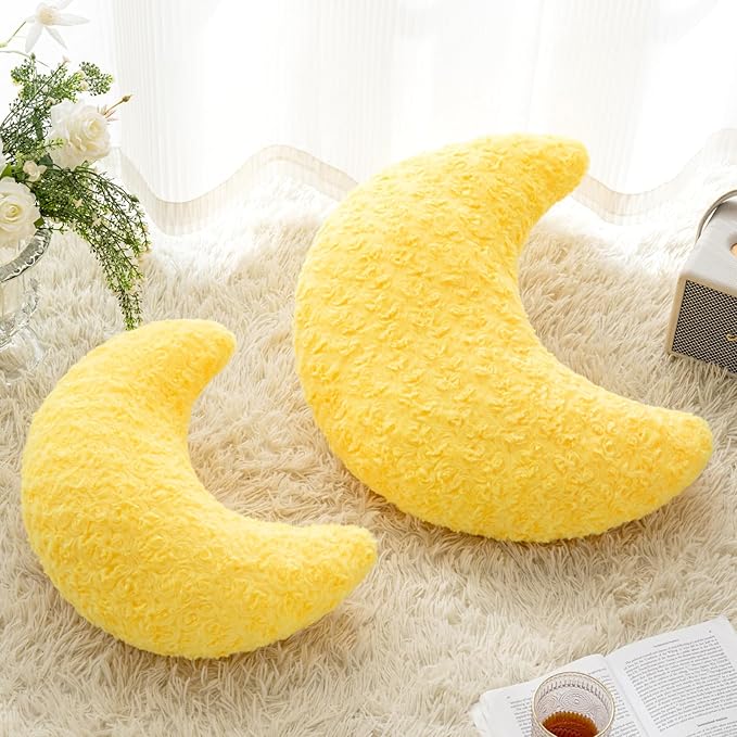 Moon Pillow, Decorative Throw Pillow with Soft Plush for Couch Bed, Cozy Moon Decorative Pillows for Bedroom Living Room, Home Décor Comfort Gift (Yellow, 14.9 Inches)
