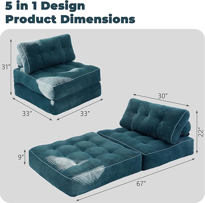 Folding Sofa Bed,Convertible Sleeper Chair for Adults, Folding Sofa Bed Foam Filling Couch with Pillow，Sleeper Chairs Single Size Floor Mattress,Dark Blue