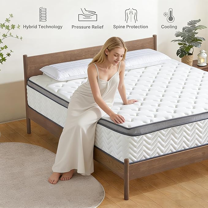 King Size Mattress, 14 Inch Medium Firm Hybrid King Bed Mattress, Memory Foam Mattresses in a Box for Pressure Relief, Individual Pocket Spring-Motion Isolation with Edge Support, CertiPUR-US