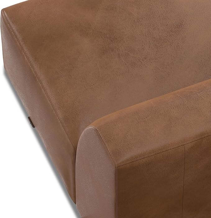 SIMPLIHOME Rex Center Sofa Module in Full-Grain Genuine Leather, Caramel Brown, 34-inches Wide, Handcrafted Modern-Style Armless Sofa or Armless Chair for Living Room and Family Room
