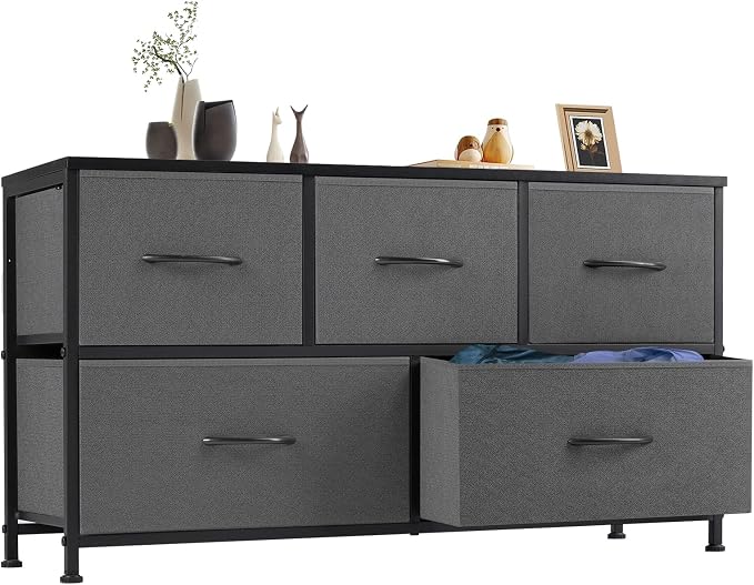 OLIXIS Dresser for Bedroom with 5 Drawers, Wide Chest of Drawers, Fabric Bedroom Dresser with Drawer Organizers, Storage Organizer Unit with Fabric Bins for Closet, Living Room, Hallway by OLIXIS