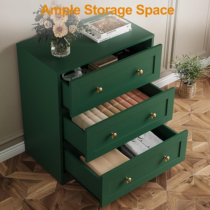 RoyalCraft Small 3 Drawer Dresser, Green Dresser for Bedroom, Wood Nightstand with Drawers, Modern Chest of Drawers for Closet, Living Room, Entryway - Image 4