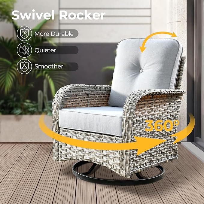 HOOOWOOO Outdoor Sectional Patio Furniture Set,8 Pieces Wicker Conversation Sets,Extra Deep Out Door Sofa Outside Furniture Couch with Swivel Chairs Ottoman,Light Gray