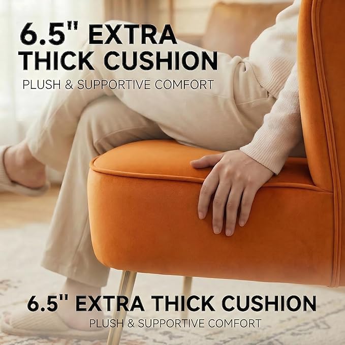 DUOMAY Modern Accent Chair Set of 2 Velvet Slipper Chair with Gold Legs Wingback Side Chair for Living Room Bedroom Entryway Small Corner Chair for Space Saving, Orange
