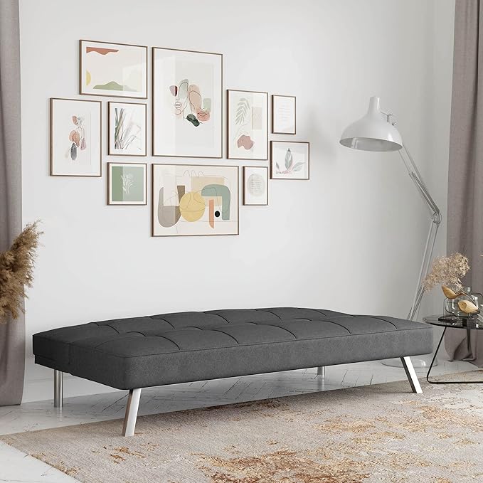 Serta® Rane Futon Sofa Bed 66.1", 3-in-1 Convertible Couch Sleeper for Small Spaces, Tufted Back, Twin Size Guest Bed, Chracoal Woven Fabric