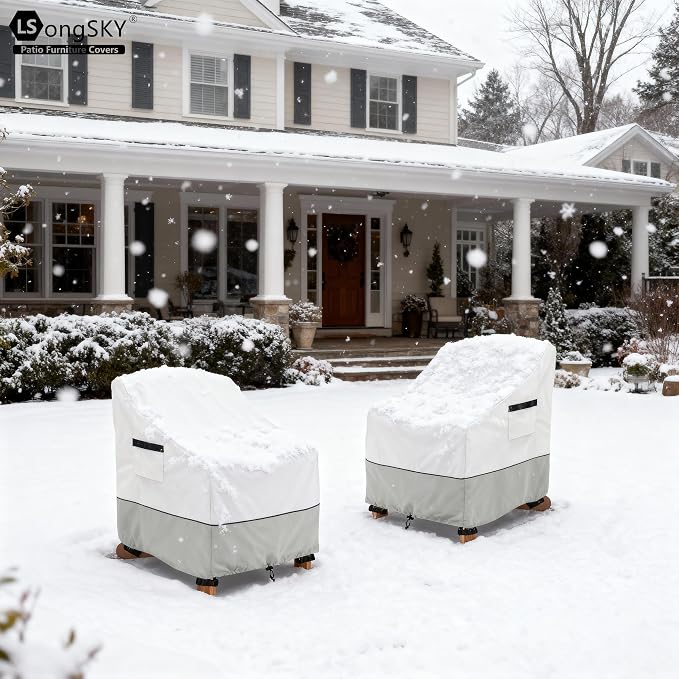 Patio Adirondack Chair Cover 2 Pack,Waterproof Heavy Duty Outdoor Chair Covers,Patio Adirondack Chair Cover for Outdoor Chair(30W x 34 D x 36 H inches),White&Grayish Green - Image 6