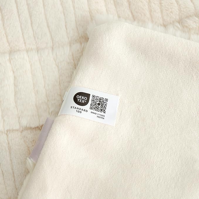 Amélie Home Luxury Striped Faux Fur Throw Blanket for Couch, Soft Cozy Fuzzy Fluffy Soft Plush Blankets Sofa Chair Gift Blankets for Women, 55"x70", Ivory