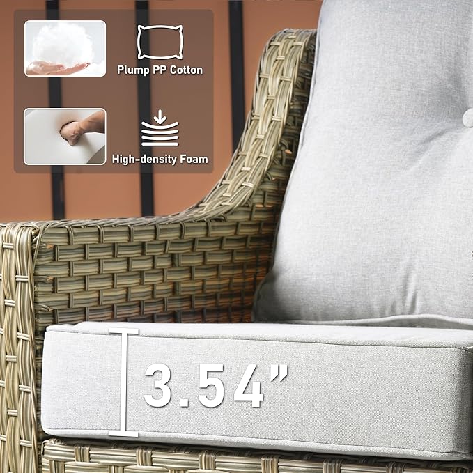HOOOWOOO 6 Piece Patio Furniture Conversation Sets with Sola Light Table,Outdoor Wicker Furniture with Ottoman, All Weather Resistant Outside High Back Rattan Patio Set(Light Grey Gray)