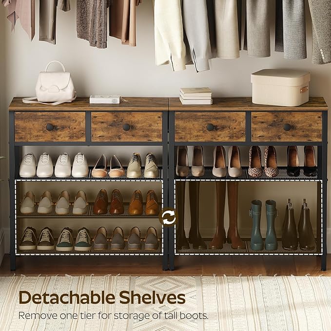 YATINEY 4 Tier Shoe Rack, Large Capacity Shoe Storage Organizer, Metal Shoe Shelf with Drawer and Wooden Top, for 16 Pairs of Shoes, for Entryway, Closet, Rustic Brown and Black SS24BR - Image 5
