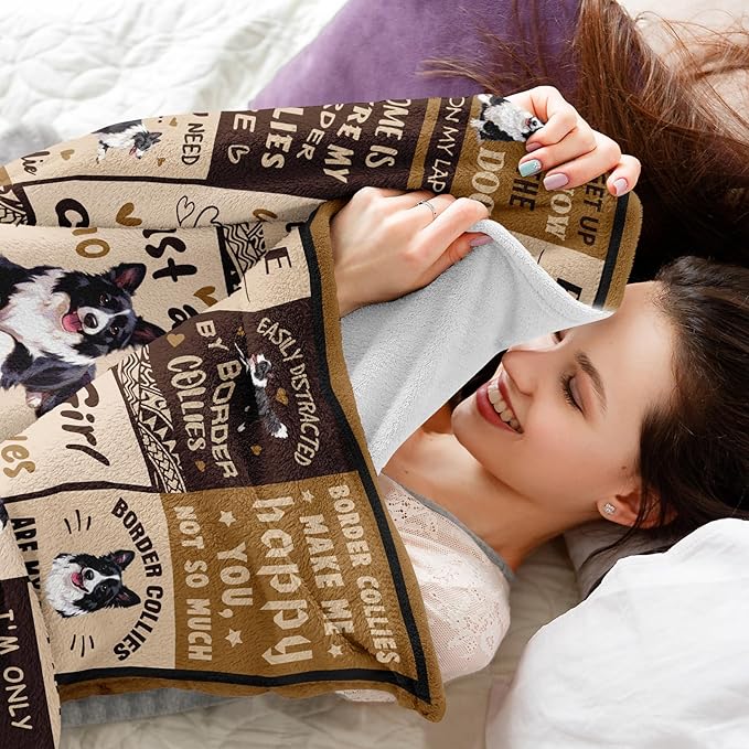 Border Collie Gifts for Women Blanket, Gifts for Border Collie Lovers/Owner for Birthday/Christmas Soft Fuzzy Fleece Throw Blanket for Bedroom, Home, Travel 50"x60"
