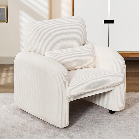 Modern Accent Chair, Comfy Upholstered Corduroy Armchair, Stylish Lounge Reading Chair for Living Room, Bedroom, Beige