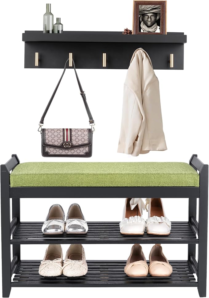 PETKABOO Shoe Rack for Front Door Entrance, 28” Entryway Bench with Coat Rack, Hall Tree Shoe Bench with Storage for Entry, Hallway, Bedroom, Living Room - Image 9