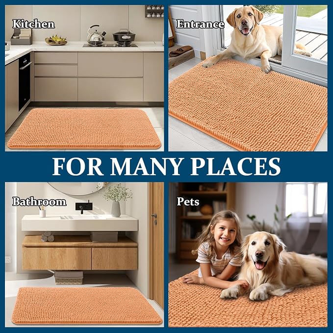 OLANLY Dog Door Mat for Muddy Paws 54x24, Absorbs Moisture and Dirt, Absorbent Non-Slip Washable Doormat, Quick Dry Chenille Mud Mat for Dogs, Entry Indoor Entryway Carpet for Inside Floor, Orange - Image 8