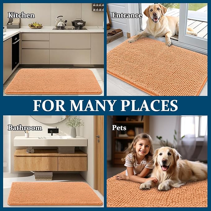 OLANLY Dog Door Mat for Muddy Paws 70x32, Absorbs Moisture and Dirt, Absorbent Non-Slip Washable Doormat, Quick Dry Chenille Mud Mat for Dogs, Entry Indoor Entryway Carpet for Inside Floor, Orange - Image 8