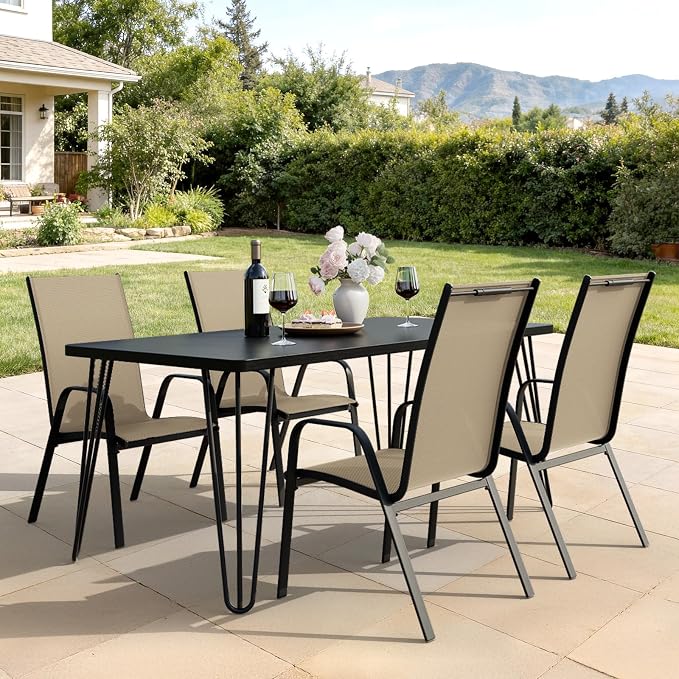 JEAREY Patio Dining Chairs Set of 4, Outdoor Stackable Dining Furniture Set, All Weather Dining Set for Lawn, Garden, Poolside, Beige - Image 8