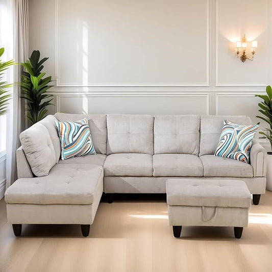 FONTOI L Shaped Sectional Couches for Living Room, Modern Modular Sectional Sofa with Ottoman Storage, Comfy L Shaped Couch with Chaise for Bedroom Apartment Furniture, Gray