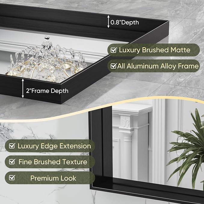 Suidia Bathroom Mirror, 30" x 22" Wall Mirror Metal Framed, Bathroom Vanity Mirror for Living Room Bedroom Bathroom Entryway, Black, Rect Corner Style - Image 6