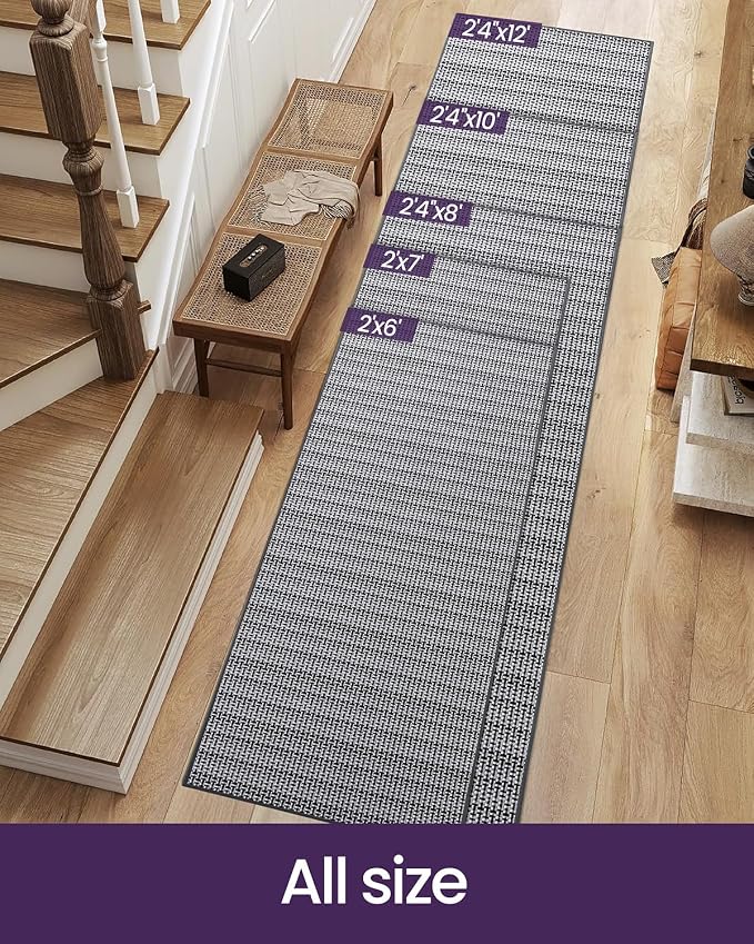 DEXI Hallway Runner Rug 2'x6', Non Slip Rubber Backed Runners Carpet, Ultra Thin Entryway Rugs Indoor for Kitchen Hallway Entrance Bedroom, Grey and White - Image 2