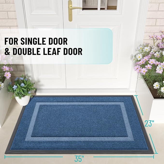 OLANLY Front Door Mat Indoor Outdoor Entrance, Waterproof All-Season, All-Weather Doormat, Sturdy Natural Rubber, Fade Resistant, Low Profile, Easy Clean Patio Porch Entryway Mat, 35x23, Light Blue - Image 2