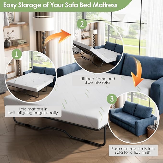 4 Inch Gel Memory Foam Sofa Mattress Full Size, CertiPUR-US Certified, with Removable Washable Cover, for Guest Rooms, Sofas, RVs & Boats