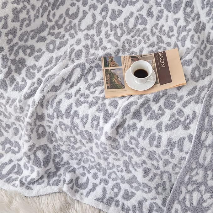 MH MYLUNE HOME Large Soft Micro Plush Leopard Blanket (71x78 inches, White Grey) Warm Reversible Cheetah Blanket Leopard Pattern Throw for Couch Bed Sofa