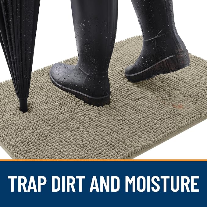 OLANLY Dog Door Mat for Muddy Paws 24x16, Absorbs Moisture and Dirt, Absorbent Non-Slip Washable Doormat, Quick Dry Chenille Mud Mat, Entry Indoor Entryway Carpet for Inside Floor, Warm Taupe - Image 2