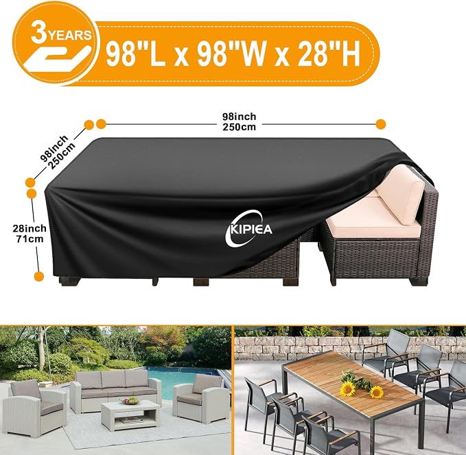 Kipiea Patio Furniture Covers Waterproof Winter, Heavy-Duty Outdoor Furniture Set Covers for Table Chairs, Anti-UV, No Tears or Fading (98" L x 98" W x 28" H) - Image 2