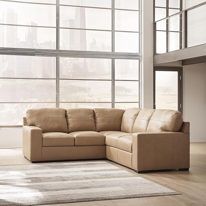Signature Design by Ashley Bandon Modern Leather Match Left-Arm Facing 2-Piece Sectional with Removable Cushions and Armrest, Light Brown