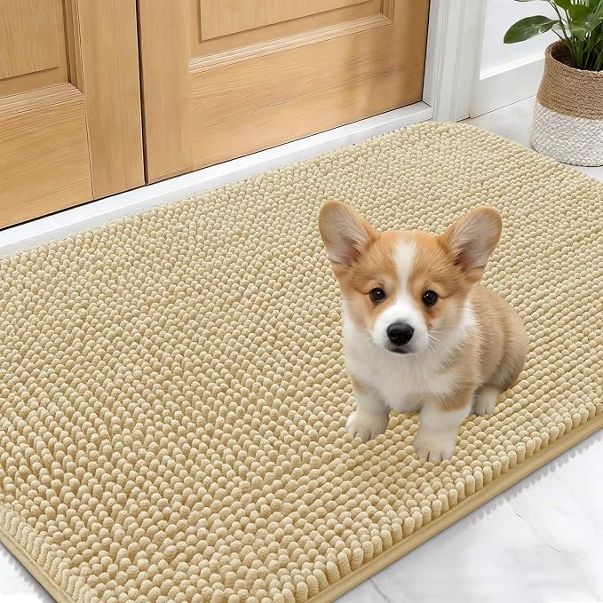 OLANLY Dog Door Mat for Muddy Paws 24x16, Absorbs Moisture and Dirt, Absorbent Non-Slip Washable Doormat, Quick Dry Chenille Mud Mat for Dogs, Entry Indoor Entryway Carpet for Inside Floor, Sand by OLANLY