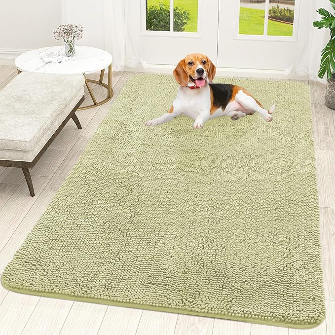 OLANLY Dog Door Mat for Muddy Paws 59x35, Absorbs Moisture and Dirt, Absorbent Non-Slip Washable Doormat, Quick Dry Chenille Mud Mat for Dogs, Entry Indoor Entryway Carpet for Inside Floor, Vanilla by OLANLY