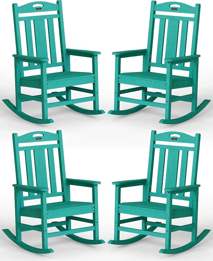 Ciokea Oversized Outdoor Rocking Chairs Set of 4, 380lbs Heavy-Duty Large Patio Rocker, High Back Cozy Porch Chairs, Weather Resistant Patio Rocking Chairs for Outside, Fire Pit, Deck, Aruba Blue by CIOKEA